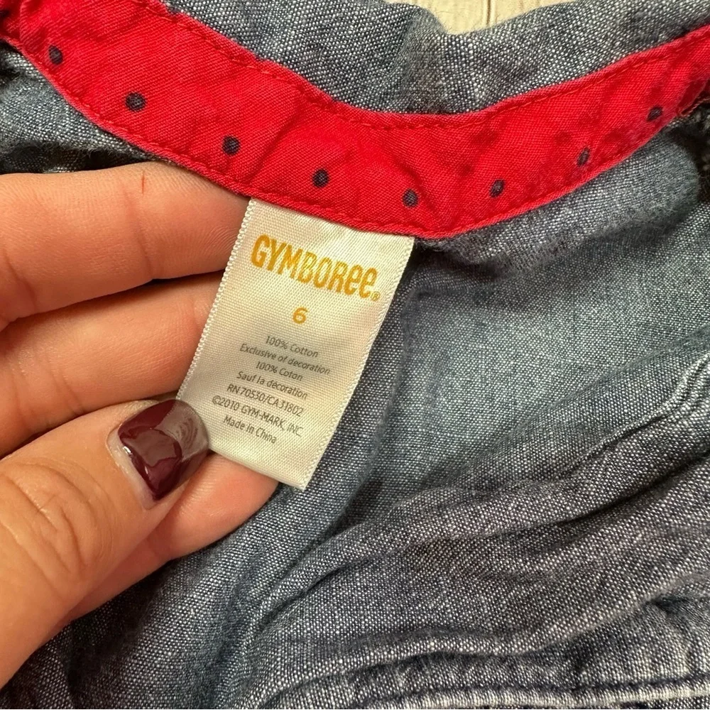 gymboree 2010 denim dress button front red contrast belt sz 6 100% cotton
